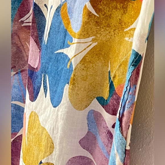 Linen Luv Blue Butterfly Art-To-Wear Linen Dress w/ Pockets Made in Italy Small - Picture 7 of 11